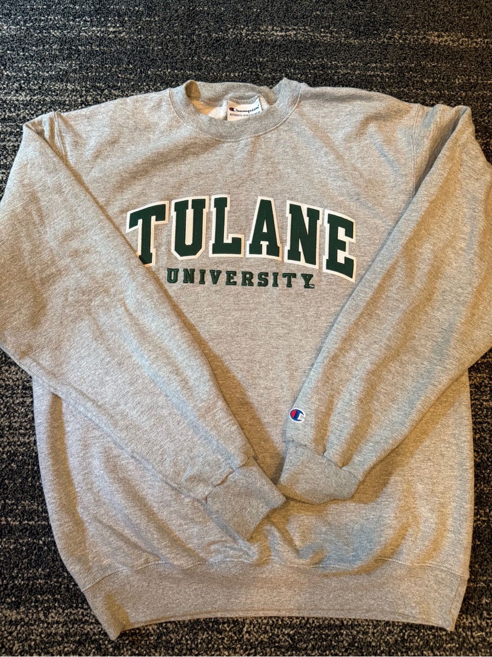 Champion Gray Crewneck Sweatshirt with Green Tulane University Logo